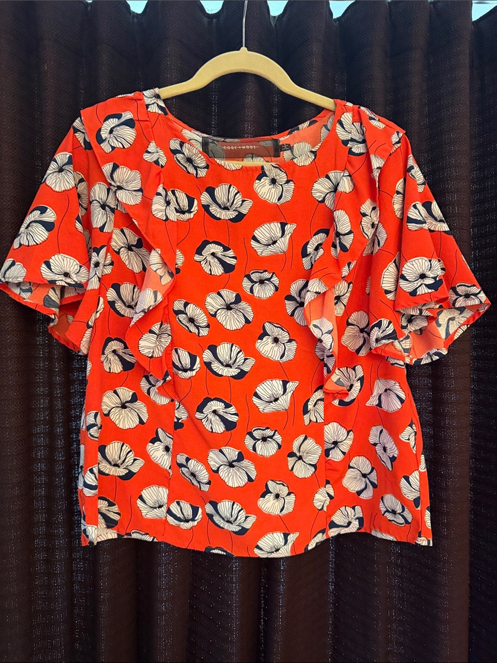 Nordstrom brand Floral Ruffle Sleeve Women’s Top - Orange